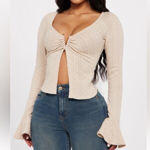 Fashion Nova  Long Sleeve Top- Ivory